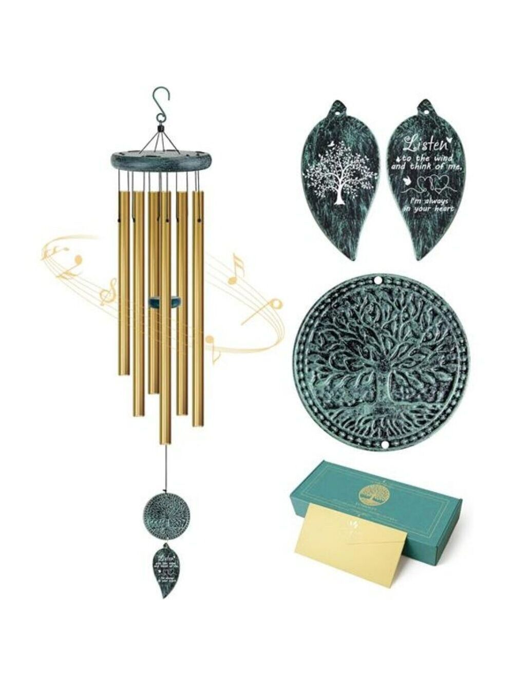 Tree of life memorial sympathy wind chimes bronze outdoor decor gift for loss